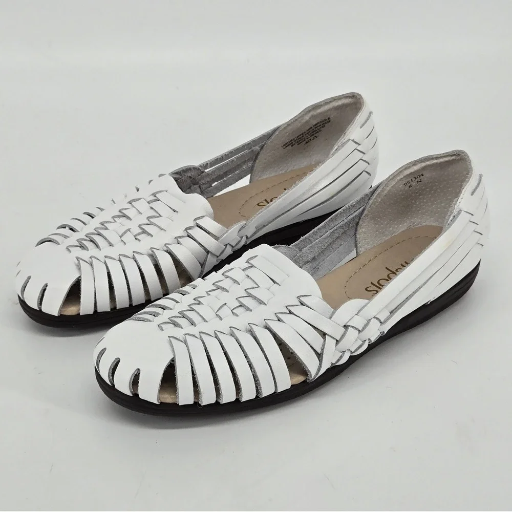 Softspots Trinidad White Leather Huarache Woven Comfort Flat Sandal Shoes 8 N